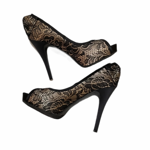 Steve Madden Peek-Toe Lace Overlay Heels - Picture 7 of 15